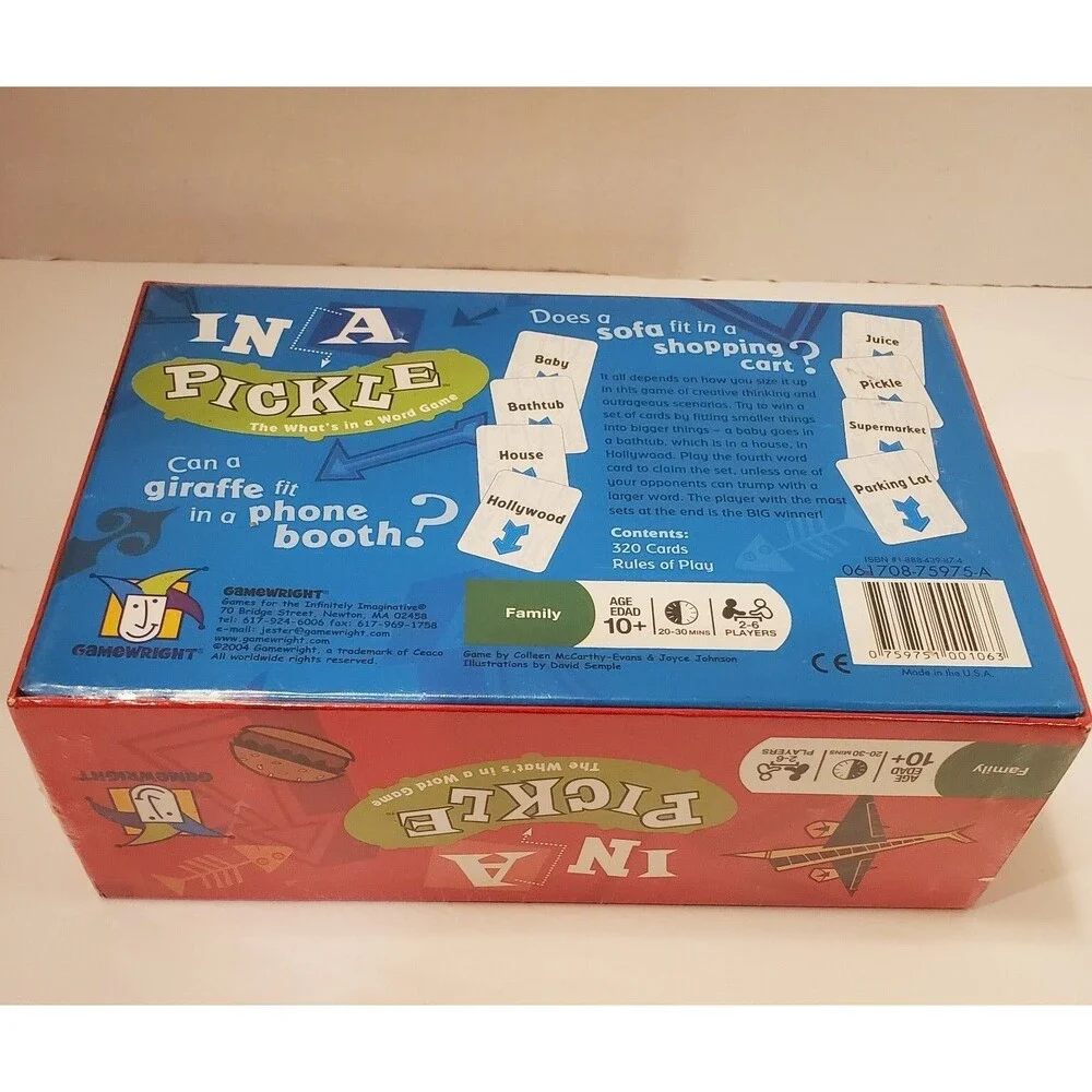In A Pickle Game The What’s In A Word Game Brand New/Sealed Ages 10+ 2-6 Players
